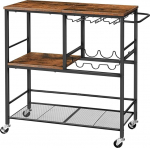HOOBRO EBF21TC01G1 Serving Trolley with Wheels, 3-Tier Kitchen Trolley with Worktop, Lockable Bar Trolley with Wine Rack for Dining Room, Living Room, Party, Bar, Vintage Brown and Black