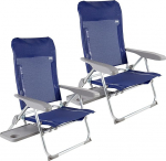 AKTIVE Pack of 2 Beach Chairs, Folds Flat, Very Compact, Multiple Positions, 6 Positions, with Cushion and Table, Handles for Easy Transport, Dimensions 47 x 57 x 89 cm, Aluminium and