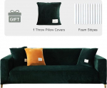 Velvet Sofa Cover 4-Seater - Soft High Stretch Non-Slip Couch Cover Sofa Protection, Plush Sofa Slipcovers with 1 Cushion Cover for Living Room (Dark Green, 4 Seater for 230-300 cm)
