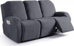 Ruaozz Stretch Sofa Covers, 3 Pieces with Pockets, Jacquard Sofa Covers, 3 Seater Sofa Covers, Soft Washable Furniture Protector with Elastic Bottom (3 Seater, Dark Grey)