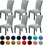 Howhic Velvet Chair Covers for Dining Room, Stretch Dining Chair Slipcovers, Washable Kitchen Chair Slipcovers, Classic Home and Banquet Decoration(Silver, 6 Pack)