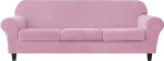 Stretch Sofa Slipcover,Soft Velvet Sofa Cover for 3 Pillows Couch Thick Furniture Protector for Pets Kids (Pink, L)