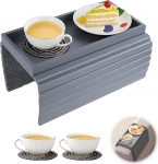 Sofa Armlehne Tablett mit Tassenmatten, Faltbar Sofa Arm Tisch Couch Tablett, Anti-Rutsch Sofatablett Tisch Sesseltisch Couch Armlehne Tablett Couch Becherhalter Tablett Sofa Beistelltisch f&uuml;r Snacks