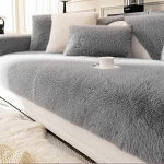 Pluusist diivanikate L kuju 1234, Fuzzy diivanikate talvine diivanikate, universaalne libisemisvastane diivanikaitse, pestav superpehme diivanikate, mis on valmistatud kunstkarvast, hall, 90 x 180 cm.