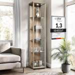 Seisev klaasist vitriinkapp (176 x 37 x 33 cm) - Made in Germany - Sonoma tammepuust vitriinkapp 4 reguleeritava k&otilde;rgusega klaasriiuliga ja LED - Klaasikapp - Vitriinkapp
