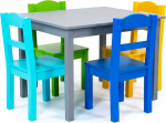 Humble Crew ristk&uuml;likukujuline puidust laud lastele 4 tooliga Hall/Sinine/roheline/kollane
