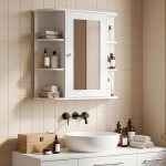 HOMCOM Vannitoa peegelkapp peegeluksega, vannitoa kapp avatud riiulitega, seinakapp, valge, 66 x 17 x 63 cm