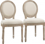 HOMCOM s&ouml;&ouml;gitoa toolid, 2 tooli, k&ouml;&ouml;gitoolid seljatoega, linane v&auml;limus, tugitool, polsterdatud tool, elutoa tool puidust jalgadega s&ouml;&ouml;gilauale, kreemvalge + naturaalne