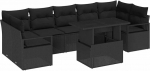 8-teiliges Garten Sofa Set mit Kissen Schwarz Poly Rattan, 2-Sitzer Garten Sofa mit Kissen Schwarz Poly Rattan Gartenlounge Model3348779