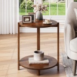 Beistelltisch aus Massivholz f&uuml;r Wohnzimmer, kleiner runder Beistelltisch mit 2 Ablagefl&auml;chen, 48 cm Durchmesser, Retro-Nachttisch aus Holz, Akzentm&ouml;bel f&uuml;r kleine R&auml;ume, Schlafzimmer, Wohnung, Braun