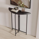 Kitsas konsoollaud, t&auml;ispuidust, k&uuml;ljelaud, kitsas, kaasaegne minimalistlik, poolkuu kujuga, raudjalgadega koridorilaud esikusse ja elutuppa (must, 80 x 25 x 90 cm / 31 x 10 x 35)