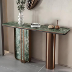 "Moderner schmaler Konsolentisch - 55,1 Zoll rechteckiger Eingangstisch, stilvoller Tisch hinter dem Sofa mit Metallfu&szlig;, glamour&ouml;ser Akzent f&uuml;r den Flur im Wohnzimmer und Korridor (Messing D