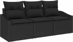 3-teiliges Garten Diivan Set mit Kissen Schwarz Poly Rattan Gartenlounge Model3346583
