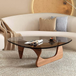 Kolmnurkne klaasist kohvilaud, kaasaegne abstraktne k&uuml;ljelaud puidust alusega, v&auml;ike keskne laud elutuppa, kodukontorisse, 91,4 x 64,8 x 40,6