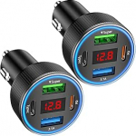 Sigaretis&uuml;&uuml;taja USB C, USB-sigaretis&uuml;&uuml;taja adapter 12 V autolaadija adapter autolaadija kiirlaadija iPhone'ile Samsungi telefonile tahvelarvutitele (must, 2 t&uuml;kki)