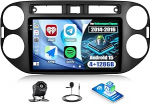 CAMECHO [4+128G] Android 15 satelliitnavigatsiooniga autoraadio 9-tolline Volkswagen Tiguan 2014-2016 koos tagurduskaameraga, traadita Carplay Android auto Bluetooth raadio WiFi GPS FM/RDS + Canbusiga