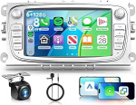Hodozzy 6G+128G 8-tuumaline autoraadio Ford Focus II mk2 Mondeo S-Max C-Max Galaxy Android raadio Bluetooth Navi, 2 DIN 7-tolline puuteekraan juhtmevaba Carplay Android autoga, WiFi Canbus DSP FM RDSiga