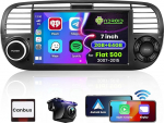 Hikity traadita Carplay autoraadio koos satelliitnavigatsiooniga Fiat 500 2007-2015 Android 13 7-tolline 2G 64G autoraadio stereo Bluetoothiga WiFi FM RDS Mirror Link Android auto MIC tagurduskaamera (sisaldab