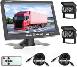 Tagurduskaamera komplekt 7-tollise monitoriga s&otilde;iduki 2 tagurduskaameraga, IP68 veekindel, 18IR &ouml;&ouml;vaatlus, kaabli parkimisabi veoautole / haagisele / bussile / kaubikule / p&otilde;llumajandusele / haagissuvilale / haagissuvilale 15 m + 10 m abil