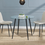 [en.casa] Humppila Dining Table Round 80 x 75 cm Glass Table for 4 People Living Room Table with Steel Legs Black