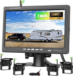 CAMECHO traadita tahavaate kaamera komplekt HD 1080P 7-tolline monitor koos 4 traadita tahavaate kaameraga haagisele, RV-le, veoautole, autole, bussile, IP68 veekindel, &ouml;ine n&auml;gemine, BSD, 12V-36V