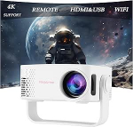 Miniprojektor, Full HD 1080P projektor, 4K tugi, WiFi, kaasaskantav videoprojektor koos zoomiga, kodukino projektor mobiiltelefonile, tahvelarvutile/lauaarvutile/PC/HDMI/USB (valge)