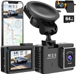 Dash Cam auto eesmine tagumine 4K, 5GHz WiFi Dash Cam koos GPS-iga, 2,0-tolline IPS, 170&deg; lai nurk, kahekordne autokaamera 24-tunnise parkimise j&auml;lgimisega, Super Night Vision, WDR, G-sensor, Loop salvestamine, 64GB SD