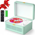 Gueray kaasaskantav Bluetooth CD-m&auml;ngija koos k&otilde;laritega 3600 mAh laetav Vintage CD-m&auml;ngija koju, Retro tammepuust CD-m&auml;ngijad FM-raadio kaugjuhtimispuldiga, toetab USB AUX (roheline)