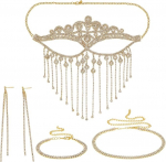 arricraft 4 St&uuml;ck Maskenmaske F&uuml;r Damen Strass Schmuckset Kristallkette Quaste Gesicht Augenmaske Ohrring Bling Halskette Armb&auml;nder F&uuml;r Hochzeit Party Cosplay Kost&uuml;m Party