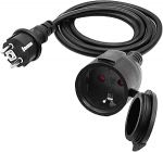V&auml;litingimustes kasutatav Schuko pistikuga pikenduskaabel, AC Schuko pikenduskaabel, toitekaabel, pistikupesa pikendus, must, 16 A, 250 V pistikupesa, IP44 koduseks, kontoriks, v&auml;litingimustes kasutamiseks (2 m)