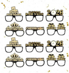 12 tk Happy New Year Glasses, uusaasta dekoratsioonid 2026 Party Glasses lastele ja t&auml;iskasvanutele, Party Paper Glass koos glitteriga pidude, kingituste, kingituste, 2026 Photo Booth rekvisiitide jaoks