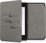 Amazon Kindle Paperwhite (10. p&otilde;lvkond - 2018) - Kunstnahast eReader kaitse&uuml;mbris - Live Laugh Love Grey (Elu naeru armastus hall)