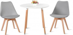 EGGREE Scandinavian Round Wooden Dining Table and 2 Chairs Set with Kitchen Chairs - White + Grey