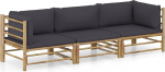 Homgoday 3 Piece Garden Sofa Set with Dark Grey Bamboo Cushions Sofa Bed Living Room Sofa Modern Sofa Set 2 Corner Sofas + Centre Piece Dark Grey
