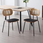 chairus Dining Room Chairs Set of 2 Padded Kitchen Chairs PU Leather Accent Chairs with Rattan Backrests Wooden Chairs for Dining Room Kitchen Living Room (Black)