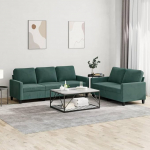 qohoio 2-TLG. Sofagarnitur mit Kissen Sofa Wohnzimmer Sitzgruppe Wohnzimmer Sofa Set Sofas F&uuml;R Wohnzimmer Dunkelgr&uuml;n Samt - 3201518