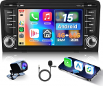 Hodozzy 4G+64G Android Autoradio f&uuml;r Audi A3 8P RS3 S3 2003-2012 mit Wireless Carplay Android Auto, 2 Din Bildschirmo 7 Zoll Touchscreen mit GPS Navi Bluetooth WiFi DSP FM/RDS Radio R&uuml;ckfahrkamera