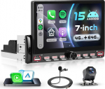 4G + 64G Android 15 klaveriklahvid autoraadio 1 Din, 7-tolline IPS HD puuteekraan juhtmevaba Carplay Android autoga, Bluetooth EQ FM RDS raadio GPS Wi-Fi, peegeldus USB / t&uuml;&uuml;p C, toetab tagurdamist