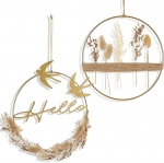 Kuivatatud lillep&auml;rg kuldse metallr&otilde;ngaga, 2 rippuvat uksep&auml;rg, kuivatatud lilled, Boho aknakujundus, aastaringne lillep&auml;rg, kuivatatud liller&otilde;ngas seinale, uksele, akna kaunistamiseks.