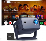 RockTek PJ400 LED-projektor, 1080P Full HD, 4K dekodeerimine, 1000 ANSI luumenit, kahes&uuml;steemne (RT OS ja Google TV s&uuml;steemiboks), automaatne fookus, automaatne trajektoorikorrigeerimine ja takistuste tuvastamine, 180&deg; p&ouml;&ouml;ramine.