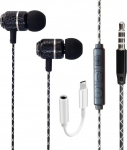 K&otilde;rvaklapid Google Pixel 6A juhtmega Bass Stereo USB-C 3,5 mm pistiku adapteriga, k&otilde;rvaklapid helitugevuse regulaatoriga (must)