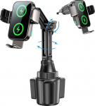 15 W auto mobiiltelefoni hoidik koos laadimisfunktsiooniga, [360&deg; automaatne klamber] induktiivne laadimisjaam auto traadita laadija ventilatsiooni jaoks + iminapad, autolaadija iPhone 17-12 (must).