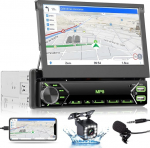 Autoraadio 1 DIN liuguriga, 7-tolline autoraadio puuteekraan toetab Bluetooth-k&otilde;nede vaba k&otilde;net / peeglilinki / FM-raadio / USB / t&uuml;&uuml;p C / AUX / EQ koos tagurduskaameraga