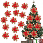 Hanwin kunstlikud j&otilde;ululilled, 20 kaupa, j&otilde;ululilled klambrite ja lillevarrega, j&otilde;ulukaunistuslilled, j&otilde;ulupuu lilled j&otilde;ulupuu jaoks, j&otilde;ulukingi kaunistus, j&otilde;ulukingi kaunistus