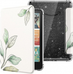 MoKo &uuml;mbris k&otilde;igile uutele 7-tollistele E-lugeritele 12. p&otilde;lvkond 2024/2025, Ultra Clear Soft Flexible Glitter TPU Back Cover Light Shell koos automaatse &auml;ratamise/une, mitte BOOX & Kobo jaoks, Leaves