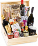 Treasure Chest Gourmet Box - Delikatesside kinkekomplekt Delikatessid puidust kastis, kinkekorv Itaalia punase veini Prosecco oliivi&otilde;liga Pasta Prosciutto