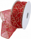 Morex Ribbon Swirl Wired Wired Sheer Glitter Ribbon, 2-1/2-tolline 50-jalgne spool, punane/kuldne