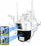 8MP Dual Lens Surveillance Camera Outdoor WiFi, Dual View PTZ WiFi kaamera v&auml;ljas, 360&deg; p&ouml;&ouml;rlev isiku tuvastamine automaatse j&auml;lgimisega, v&auml;rviline &ouml;&ouml;n&auml;gemine, 2-suunaline heli, sireen.