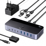 UGREEN 2 in 7 Out 10Gbps USB Switch 2 PC USB C Switch 3C4A pordiga, toiteallikas, kaugjuhtimispult ja 2xC to A/C kaablid, USB Switch &uuml;hildub Mac Mini M4/M4 Pro, MacBook Air M4, Windows jne.