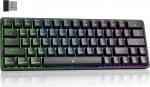 Dierya DK63 m&auml;nguklaviatuur, 60% traadita mehaaniline klaviatuur Bluetooth/2.4G/Type-C, kompaktne 63 klahvi Anti-Ghosting, RGB taustavalgustus, USA paigutus, lineaarne punane l&uuml;liti, must
